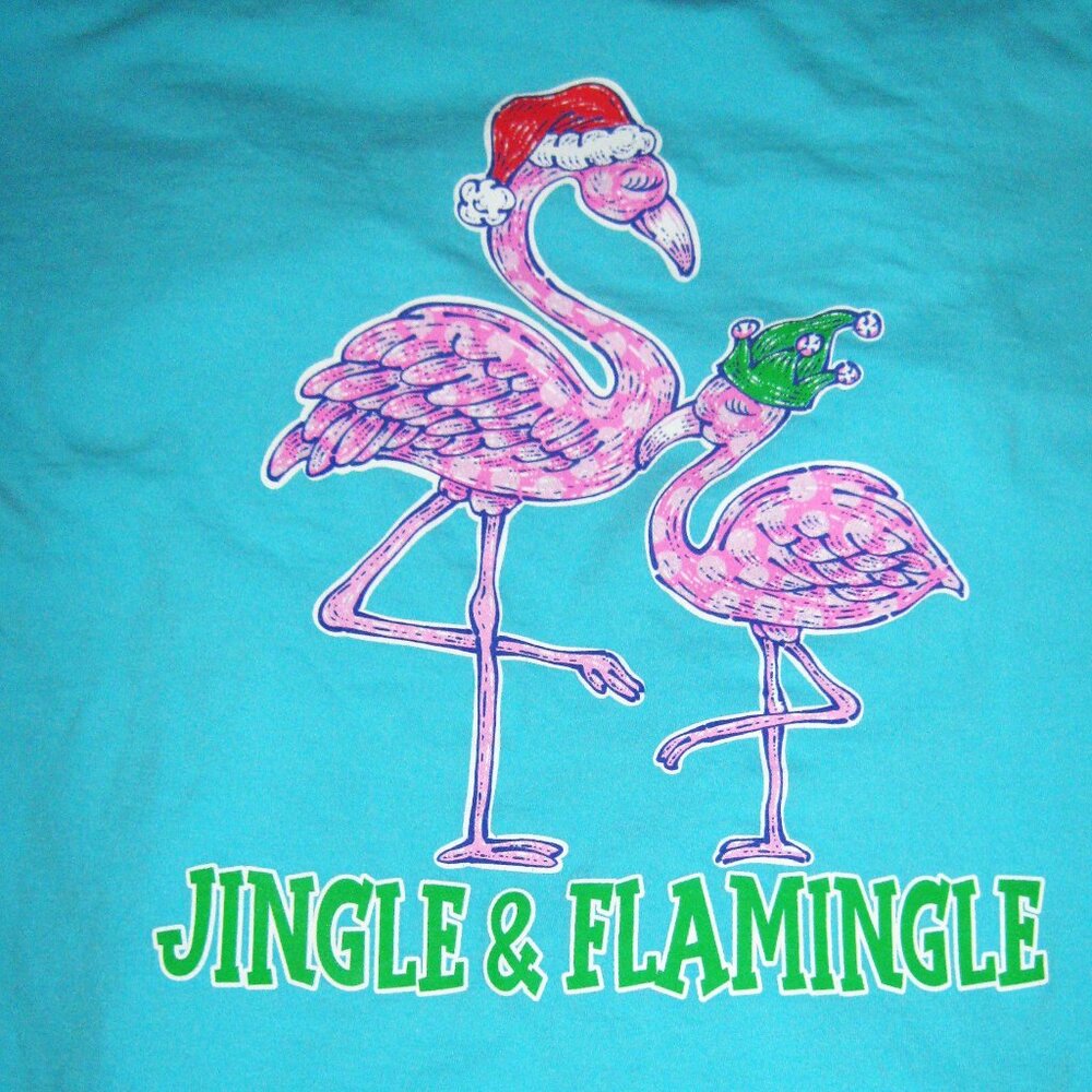 Christmas Softstyle T-Shirt Large Long sleeve Flamingo